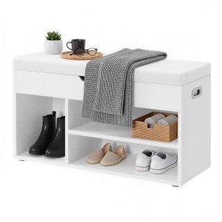 VASAGLE Λευκός Πάγκος Αποθήκευσης με Ταπετσαρία και Θέσεις Παπουτσι...