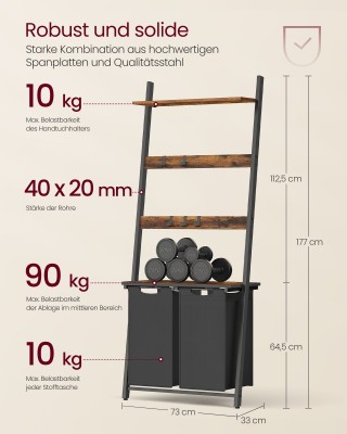 Δίχωρο Καλάθι Απλύτων VASAGLE με Σκάλα Κουβερτών, Ράφια & Γάντζους Δίχωρο Καλάθι Απλύτων VASAGLE με Σκάλα Κουβερτών, Ράφια & Γάντζους