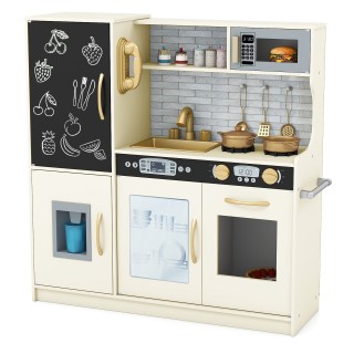 Costway Παιδική Κουζίνα Παιχνιδιού με Πίνακα 82 x 24 x 80 εκ Κρεμ Λ...