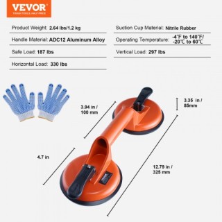 VEVOR Βεντούζες Γυαλιού 4.7 2τμχ, 330 lbs, Αλουμινένια Λαβή, Βιομηχ...