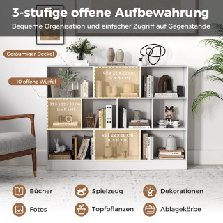 Costway Ράφι Βιβλιοθήκης 3 Επιπέδων με 10 Θέσεις 140 x 24 x 104 cm ...