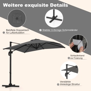 Costway Μεγάλη Ομπρέλα Ampelschirm 250 x 250 cm με Μανιβέλα Γκρι NP...