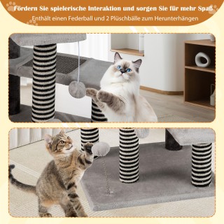 Costway Πύργος Αναρρίχησης για Γάτες 5 Επίπεδων με Ύψος 93 εκ., Γκρ...