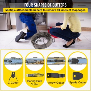 Καλώδιο Καθαρισμού Αποχέτευσης VEVOR 15m x 9.5mm Στερεός Πυρήνας Σπ...