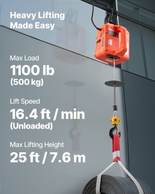 VEVOR Ηλεκτρικός Γερανός 3-σε-1 1500W με Χωρητικότητα 500 kg, Ύψος ...
