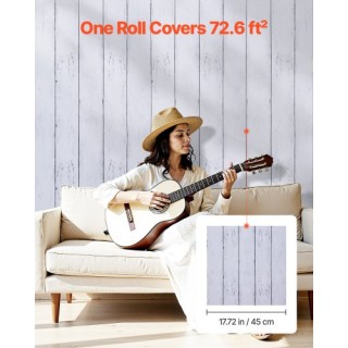 VEVOR Αυτοκόλλητη Ταπετσαρία 45cm x 15m Λευκό Ξύλινο Αδιάβροχο Υφή ...