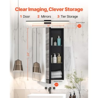 VEVOR Ντουλάπι Φαρμάκων 14 x 24 με Ρυθμιζόμενα Ράφια και Καθρέφτη J...