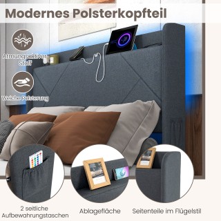 Costway  Διπλό Κρεβάτι  223 x 147 x 122 cm με LED Φωτισμό και Ενσωμ...