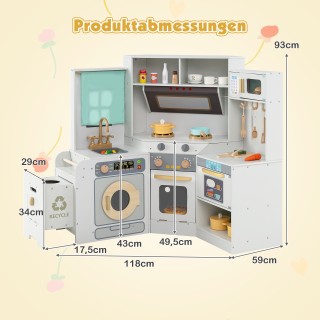 Costway Ξύλινη γωνιακή κουζίνα με φώτα & ήχους, αποσπώμενος κάδος, ...