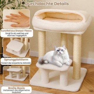 Costway Μικρός Λευκός Γατόπυργος με Άνετο Ψηλό Πλατό από Πλούσιο Ύφ...