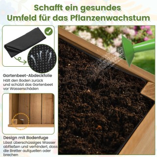 Costway  Ξύλινη Υπερυψωμένη Κλίνη Κήπου με Πέργκολα και Ρόδες - Φυσ...