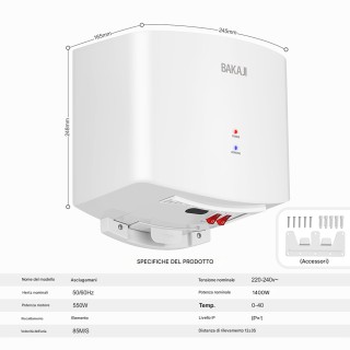 BAKAJI Αυτόματη Ηλεκτρική Πετσετοθήκη Τοίχου Μπάνιου 1400W με Κρύο ...