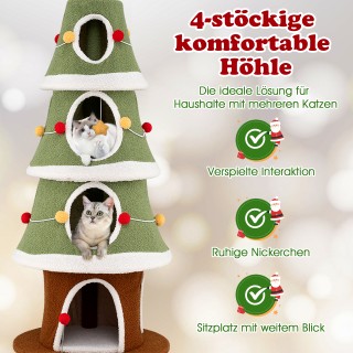 Costway 154 εκ. Χριστουγεννιάτικο Δέντρο Γάτας με 4 Χουχουλιάρικες ...