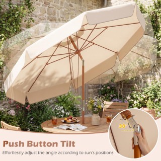 Costway Ομπρέλα κήπου/αγοράς 300 εκ. με μηχανισμό κλίσης, ξύλινο ισ...