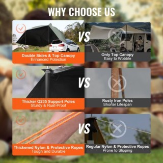 Τέντα Αυτοκινήτου VEVOR 10 x 7, UV50+ με Πλευρικές Επεκτάσεις και Τ...