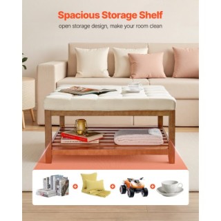 VEVOR Λευκό Σκαμπό-Τραπεζάκι από Λινό με Ξύλινο Ράφι BYJDFXKSJKFS3W...