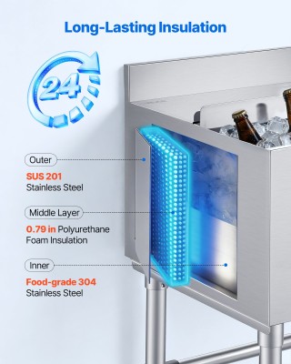 VEVOR Επαγγελματικός Κάδος Πάγου 46.7L από Ανοξείδωτο Χάλυβα με Συρ...