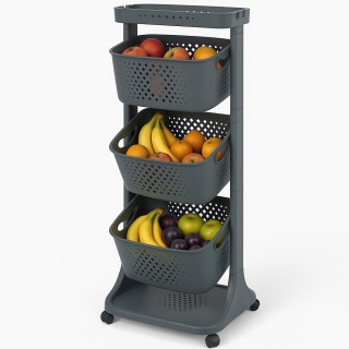 BAKAJI Μαύρο Καρότσι Κουζίνας με Ράφια Προπυλενίου για Φρούτα και Λ...