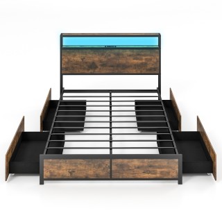 Διπλό Κρεβάτι με LED και Συρτάρια  216 x 144 x 102cm για Στρώμα 140...