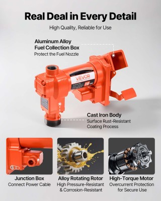 VEVOR Αντλία Μεταφοράς Καυσίμου 61L/min 1/4 HP 12V DC με Χειροκίνητ...