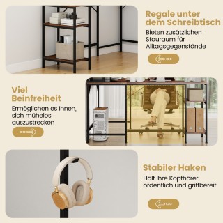 Costway Γωνιακό Γραφείο L-Σχήματος με Ράφι Βιβλίων, Gaming Επιφάνει...