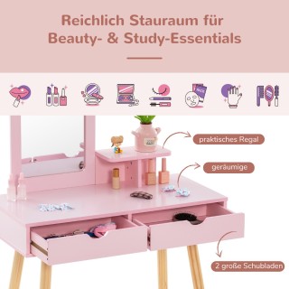 Costway Παιδικό Σετ Καλλωπισμού 2 σε 1 με Καθρέφτη και Σκαμπό - Ροζ...