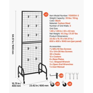 VEVOR Ράφια Τοίχου Πλέγματος με Ρόδες & Γάντζους (3 Τεμάχια, 600 x ... VEVOR Ράφια Τοίχου Πλέγματος με Ρόδες & Γάντζους (3 Τεμάχια, 600 x ...