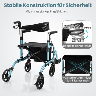 Costway 2-in-1 Περπατούρα και Καροτσάκι 103 x 63 x 85-96 cm σε Μπλε...