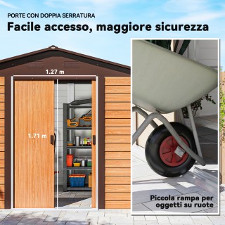 Outsunny Μεταλλική Αποθήκη Κήπου 278x195x215 εκ, Καφέ 845-179V03BN