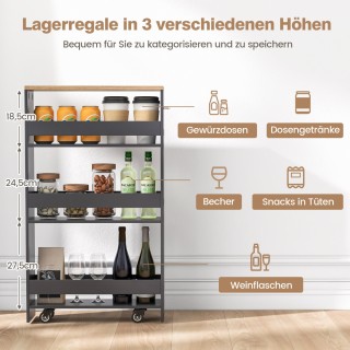 Costway Πολυλειτουργικό Τρόλεϊ Κουζίνας με Ρυθμιζόμενα Ράφια και Αν...