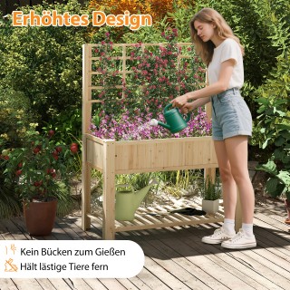 Costway Υπερυψωμένο Παρτέρι με Πέργκολα και Ράφι, Ξύλινη Ζαρντινιέρ...