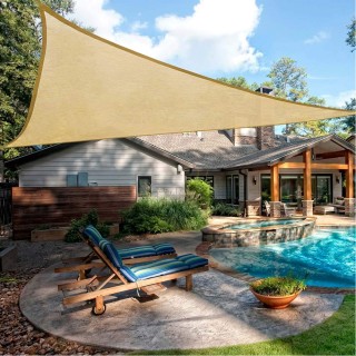 BAKAJI  Τρίγωνη τέντα σκίασης κήπου 5x5μ από HDPE σε μπεζ χρώμα.  0...