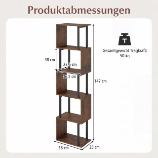 Costway Γεωμετρική βιβλιοθήκη 5 επιπέδων ελεύθερης τοποθέτησης με π...