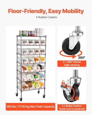 VEVOR Ράφι Αποθήκευσης με Ροδάκια & 24 Μικρούς Κάδους KYDWLJ7C1424O...