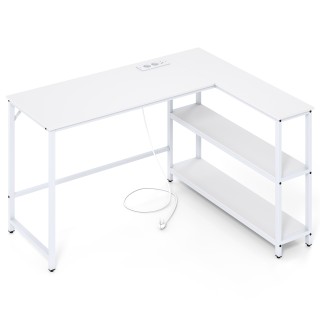 Costway Γραφείο Σχήματος L με Σταθμό Φόρτισης & Ράφια, Μοντέρνο Gam...