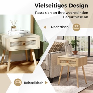 Costway Ρατάν Κομοδίνο με Συρτάρι και Ξύλινα Πόδια HU10749NA