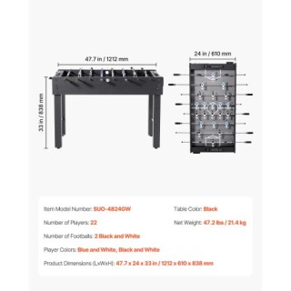 VEVOR Επιτραπέζιο Ποδοσφαιράκι Standard 121 cm για το Σπίτι ZZKZQZ4...