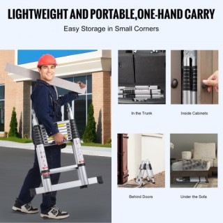 VEVOR Τηλεσκοπική Σκάλα Επέκτασης 16.5 Ποδιών σε Σχήμα Α με Μπάρα Σ...