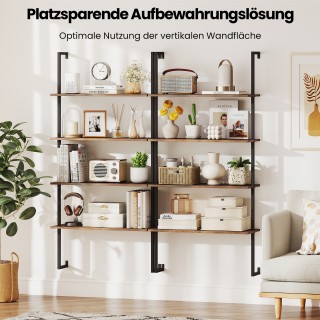 Costway Επιτοίχιο Ράφι 4 Επιπέδων με Μεταλλικό Πλαίσιο, Καφέ 163 x7...