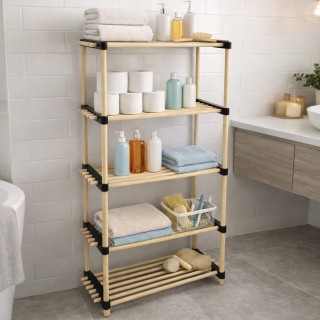 BAKAJI Ξύλινη Ραφιέρα με 5 Ράφια Πολυχρηστική για Μπάνιο, Οικία ή Γ...