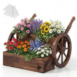 Costway Δύο Επιπέδων Πολυλειτουργική Ξύλινη Γλάστρα με Ρόδες και Λα...