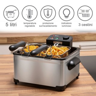ALPINA  Φριτέζα με 3 Καλάθια, Ισχύς 2000 W, Χωρητικότητα 5 Λίτρων κ...