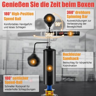 Costway Ρυθμιζόμενος Όρθιος Σάκος Μποξ με 360° Ράβδο Αντίδρασης και...