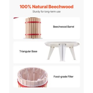 VEVOR Πρέσα Φρούτων Ξύλινο Καλάθι 18L για Παρασκευή Κρασιού GJYZJLS...