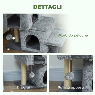 PawHut Ρυθμιζόμενη Σκάλα για Γάτες με 4 Σκαλοπάτια, 2 Σπιτάκια, Ονύ...