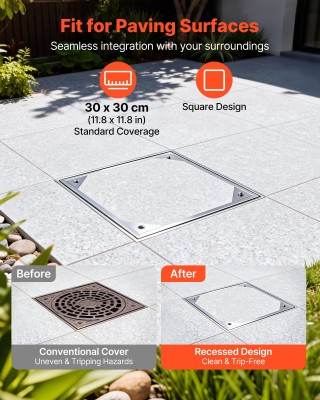 VEVOR Καπάκι Φρεατίου με Κάσα, 300 x 300mm Αθέατο Χωνευτό Κάλυμμα Ε...