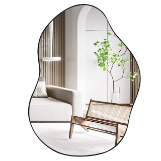 Costway Ασύμμετρος Μαύρος Καθρέφτης Τοίχου με Πισινή Πλευρά 78x56,5...