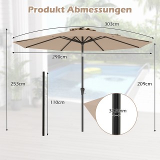 Costway Καφέ Ρυθμιζόμενη Ομπρέλα Εξωτερικού Χώρου 303 εκ. NP12259CF