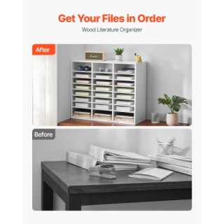 VEVOR Ξύλινος Οργανωτής Λογοτεχνίας 24 Θέσεων με Ρυθμιζόμενα Ράφια ...