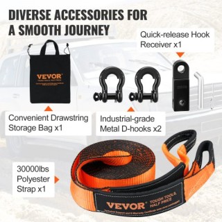 Σετ Ανάκτησης VEVOR Off-Road, Ιμάντας 30,000 lbs, Δακτύλιοι 44,092 ...